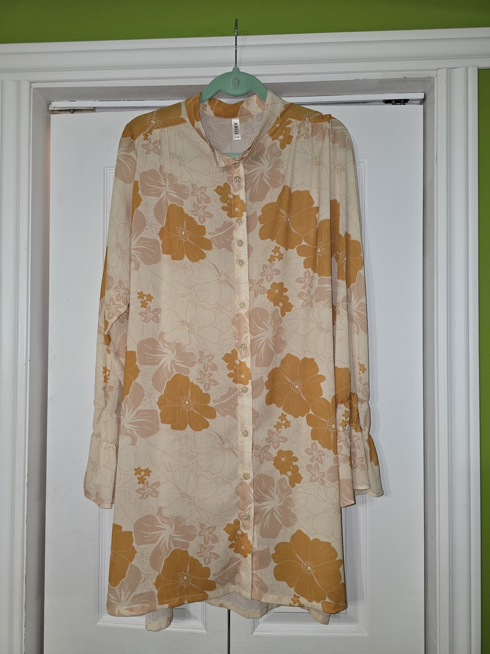Women's Cream and Mustard Floral Button-Up Dress